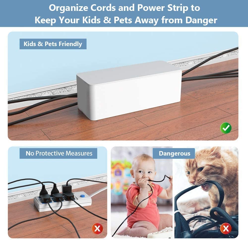Cord Organizer Cable Management Box Cover For USB USB Hub, TV Wires, Power Strips Proof Lock-White - 2 Pack