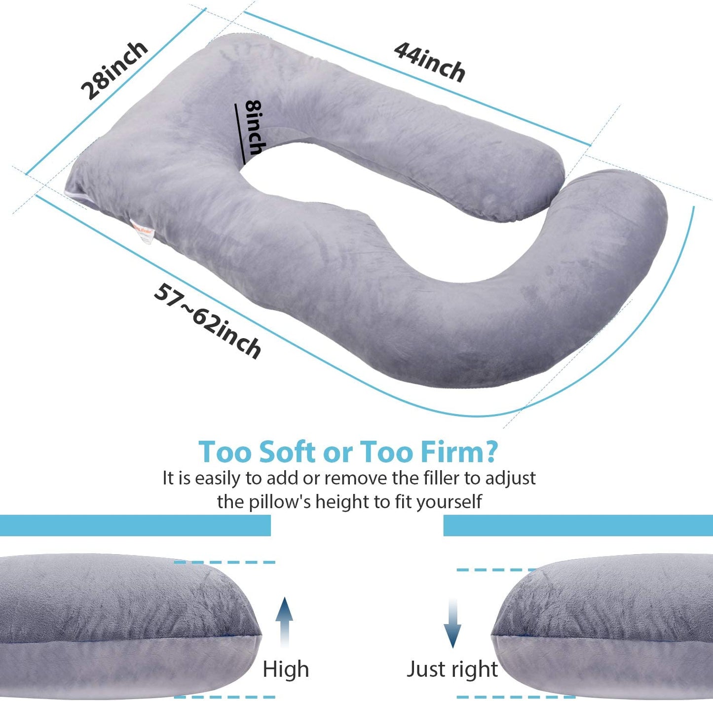 Full Body Pillow w/ Cooling Support for Back, Hips, Legs, Belly for Pregnant Women (Velvet-Grey)