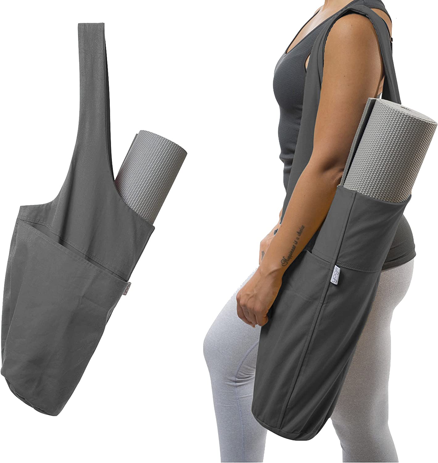 Yoga Mat Tote Sling Carrier with Large Side Pocket & Zipper Pocket