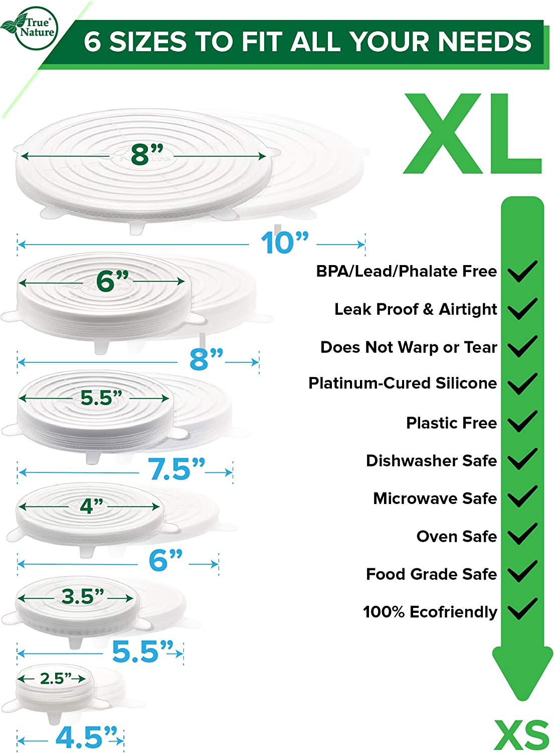 Silicone Stretch Food Covers Platinum-Cured Food Grade BPA FREE 12Pack