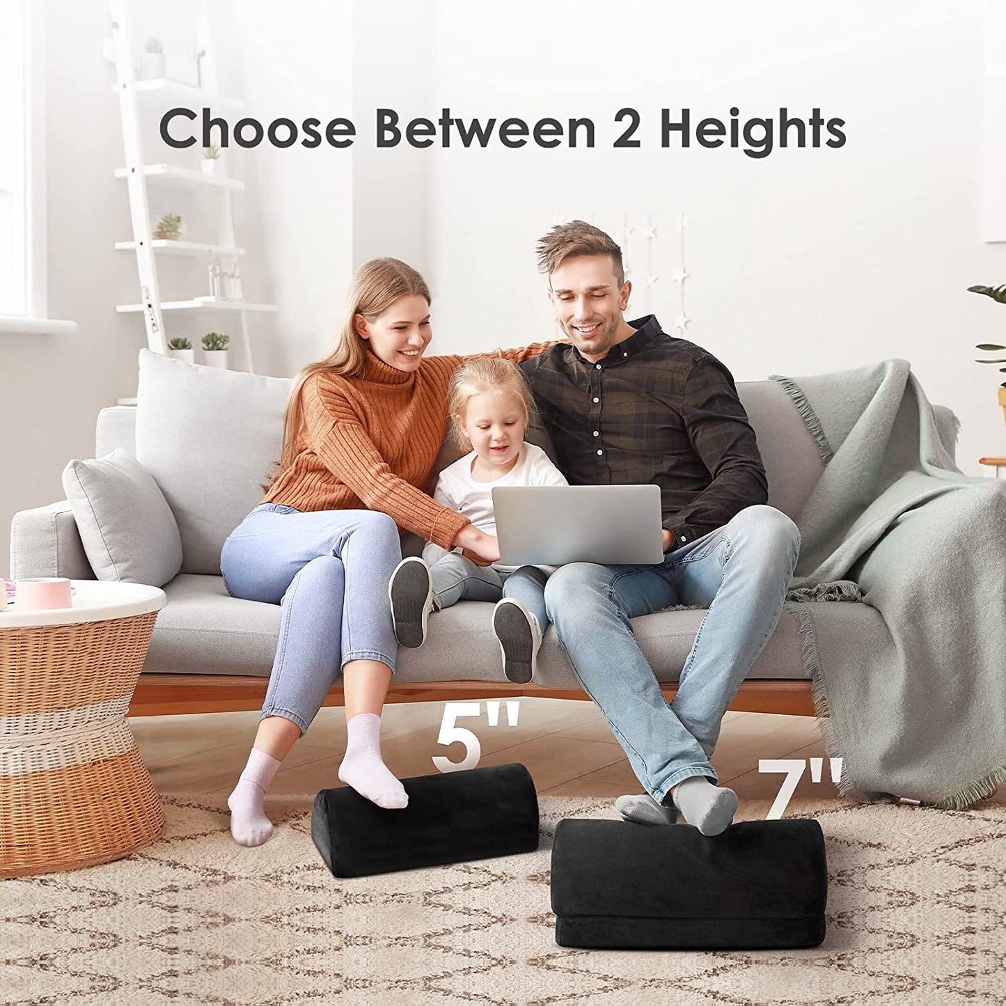 Foot Rest w/ Adjustable Heights Ergonomic Washable Cover Non-Slip