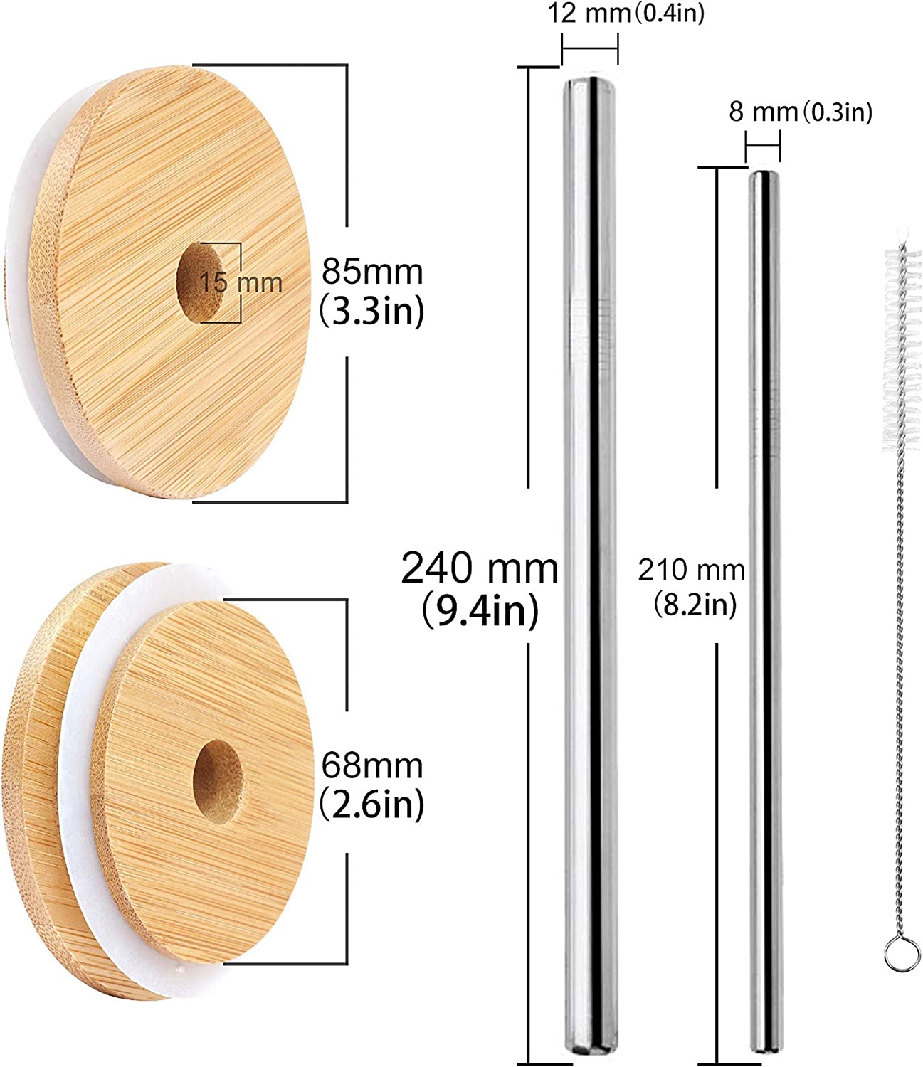 Mason Jar Lids w/ 2 Reusable Stainless Steel Straw