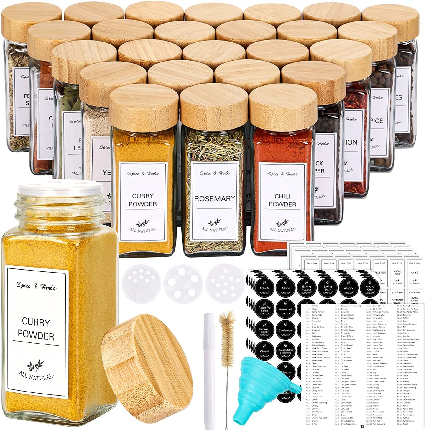 Glass Spice Jars 25pcs w/ Labels 25pcs 4oz.