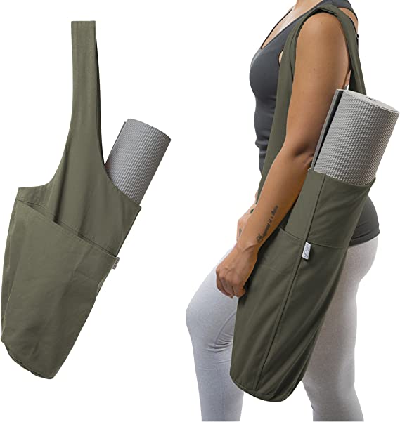 Yoga Mat Tote Sling Carrier with Large Side Pocket & Zipper Pocket