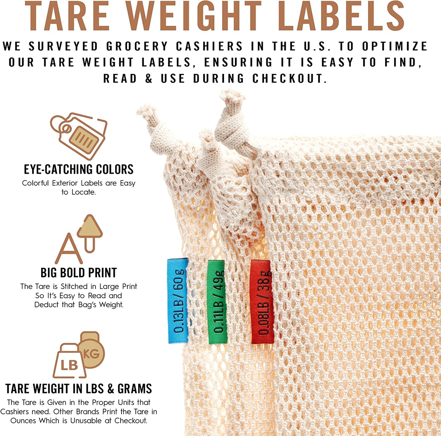 Reusable Produce Bags Cotton Mesh - 9 Pack
