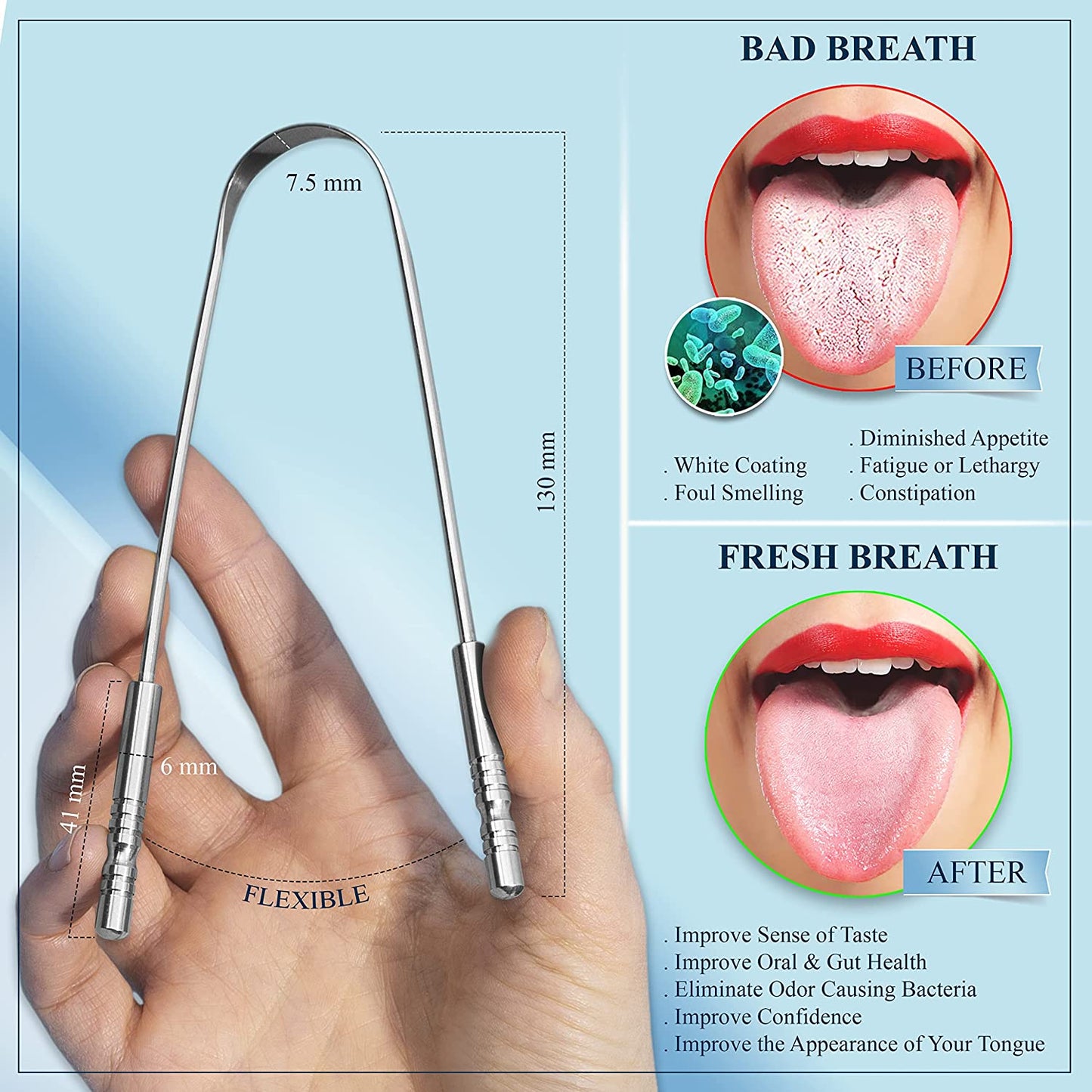 Tongue Scraper Bad Breath Treatment Oral Care For Adults - 2 Pack