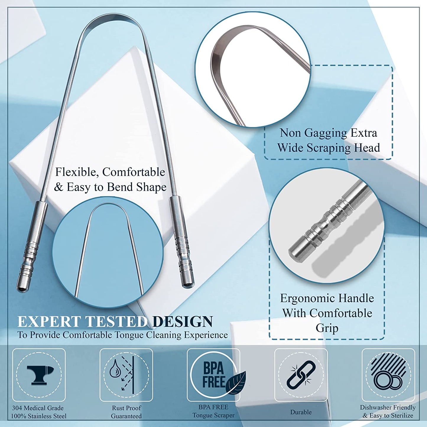Tongue Scraper Bad Breath Treatment Oral Care For Adults - 2 Pack