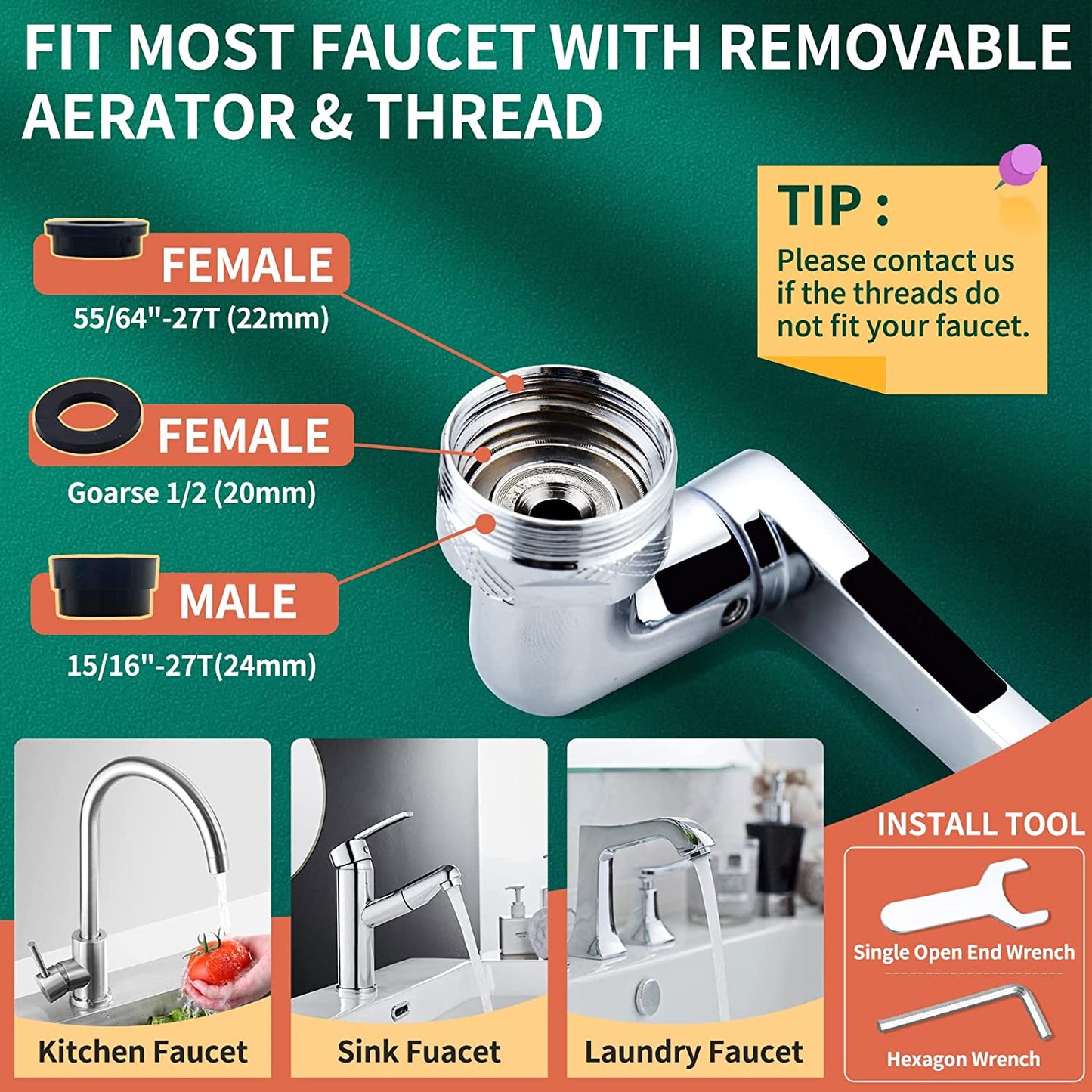 Swivel Faucet Extender Universal Sink Water Aerator 1080p 2 Mode Splash Filter Extension 360°