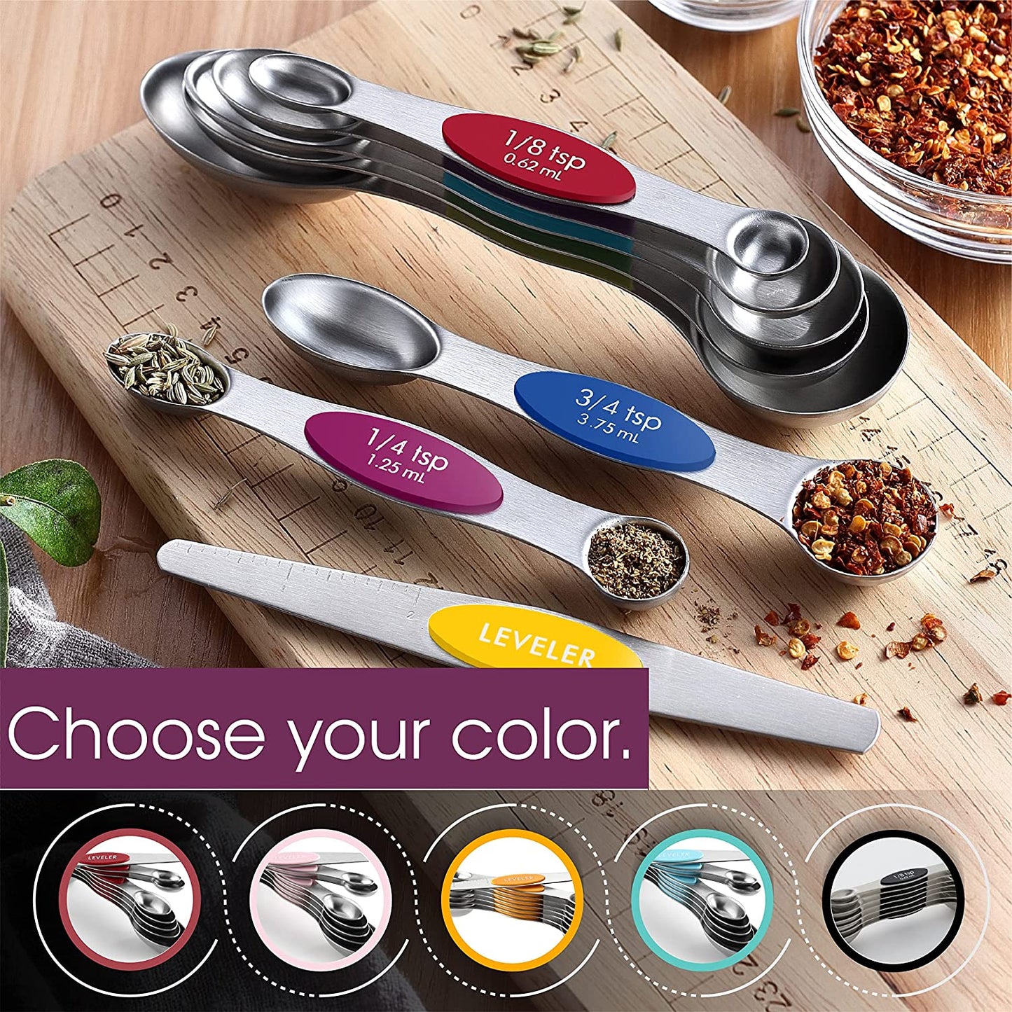 Magnetic Measuring Spoons Set Dual Sided Set of 8