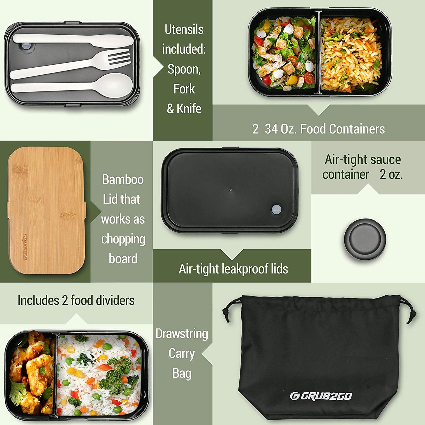 Premium Bento Lunch Bamboo Box 68oz Capacity