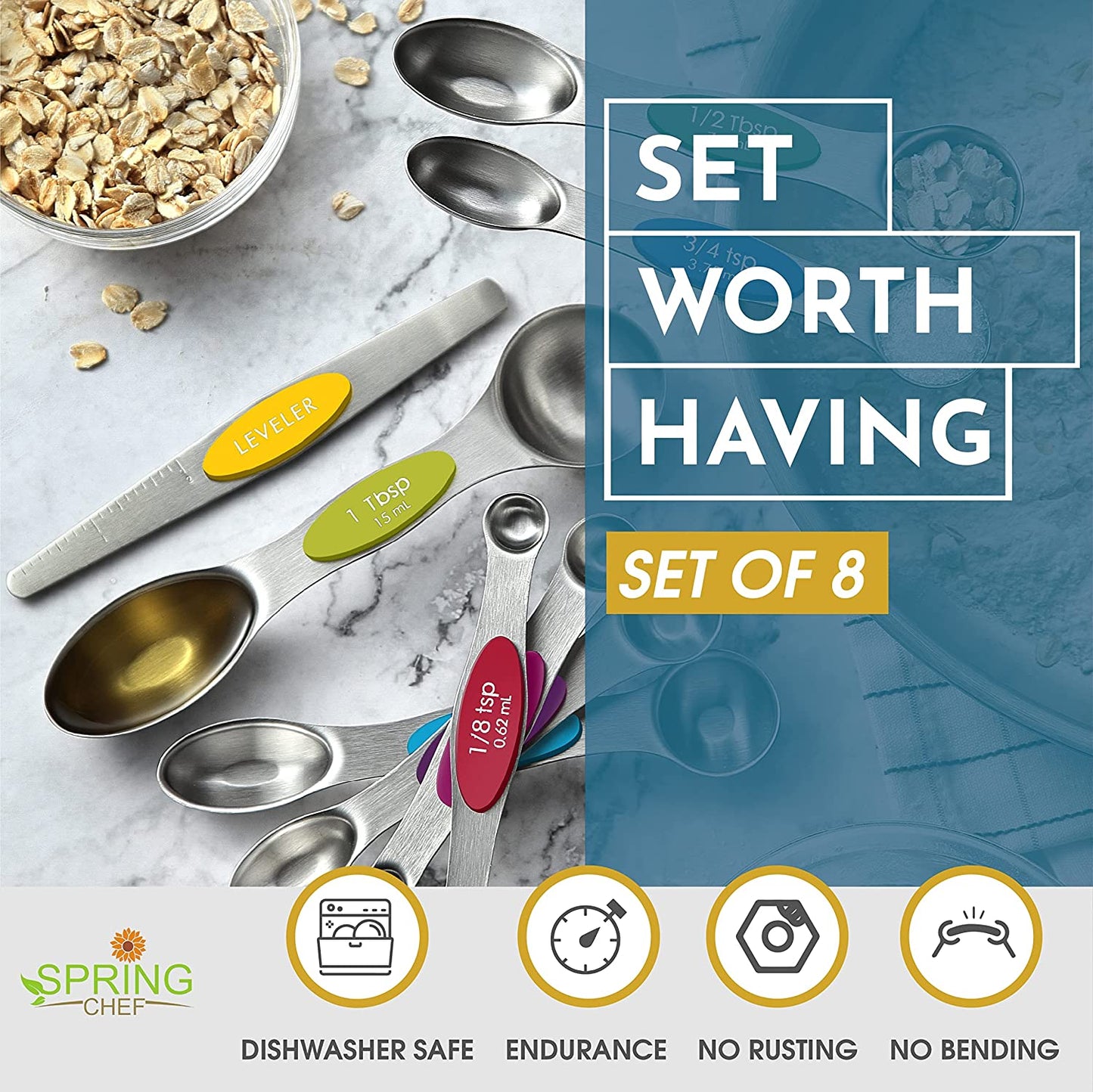 Magnetic Measuring Spoons Set Dual Sided Set of 8