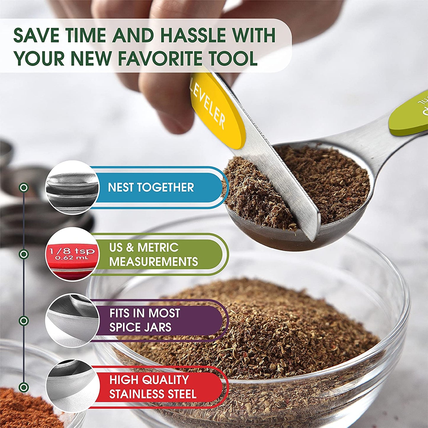 Magnetic Measuring Spoons Set Dual Sided Set of 8
