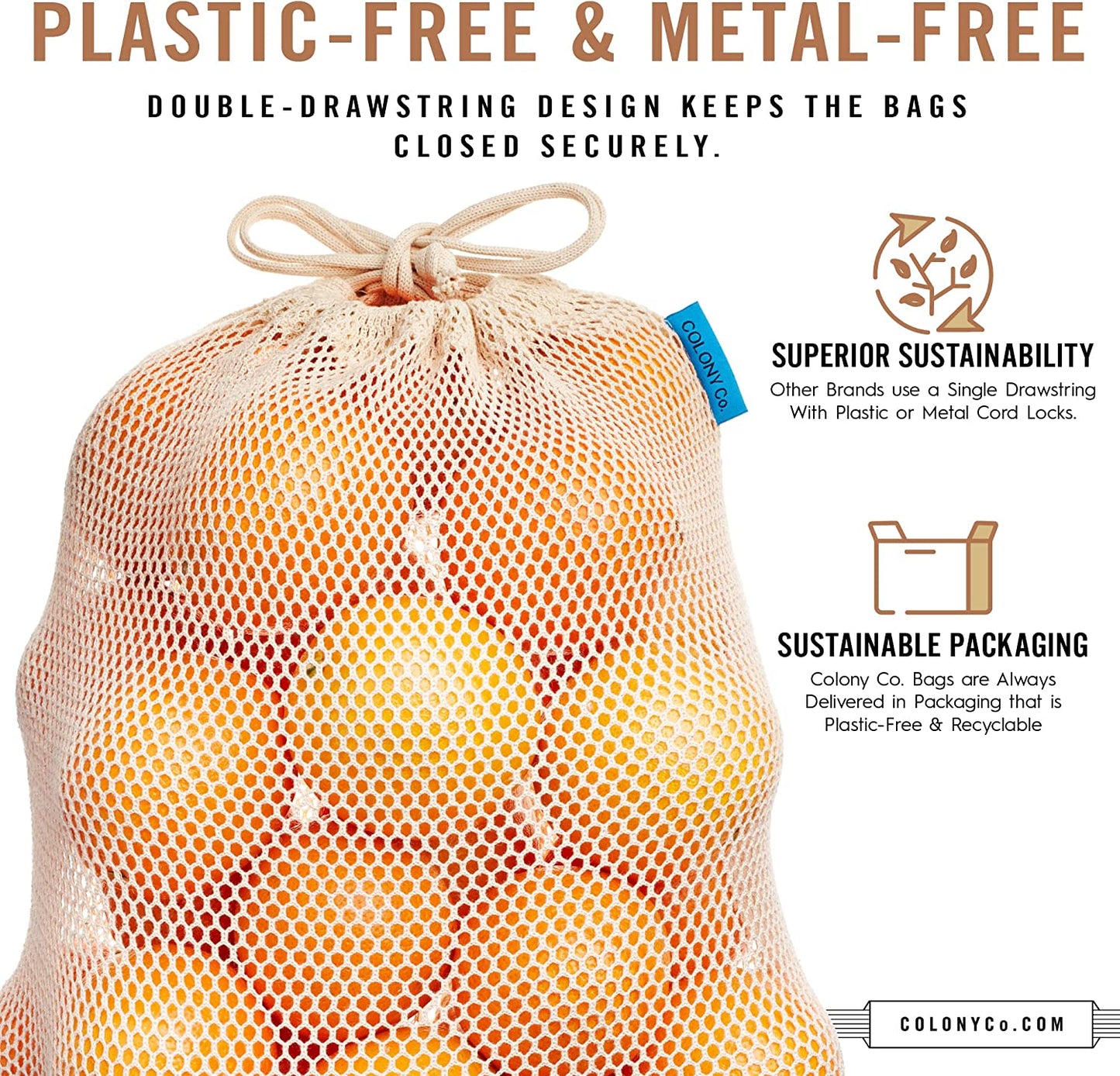 Reusable Produce Bags Cotton Mesh - 9 Pack