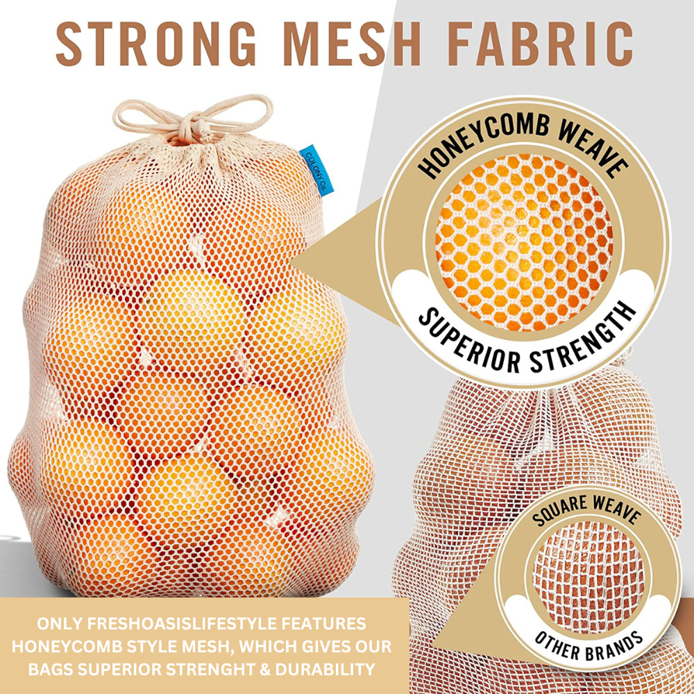 Reusable Produce Bags Cotton Mesh - 9 Pack