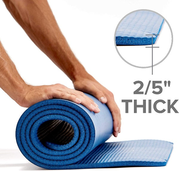 Thick Stretch Mat Fitness & Exercise Mat with Easy-Cinch Yoga Mat Carrier Strap, 72"L x 24"W x 2/5 Inch Thick