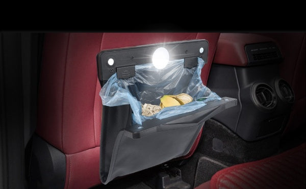 Hanging Car Trash Bag Smart LED PU Leather Garbage Can w/ 15PCS Disposable Bags