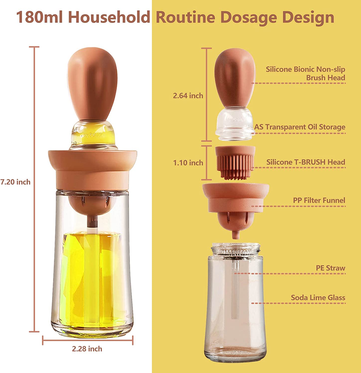 2 In 1 New Oil Dispenser Bottle With Brush Design Convenient