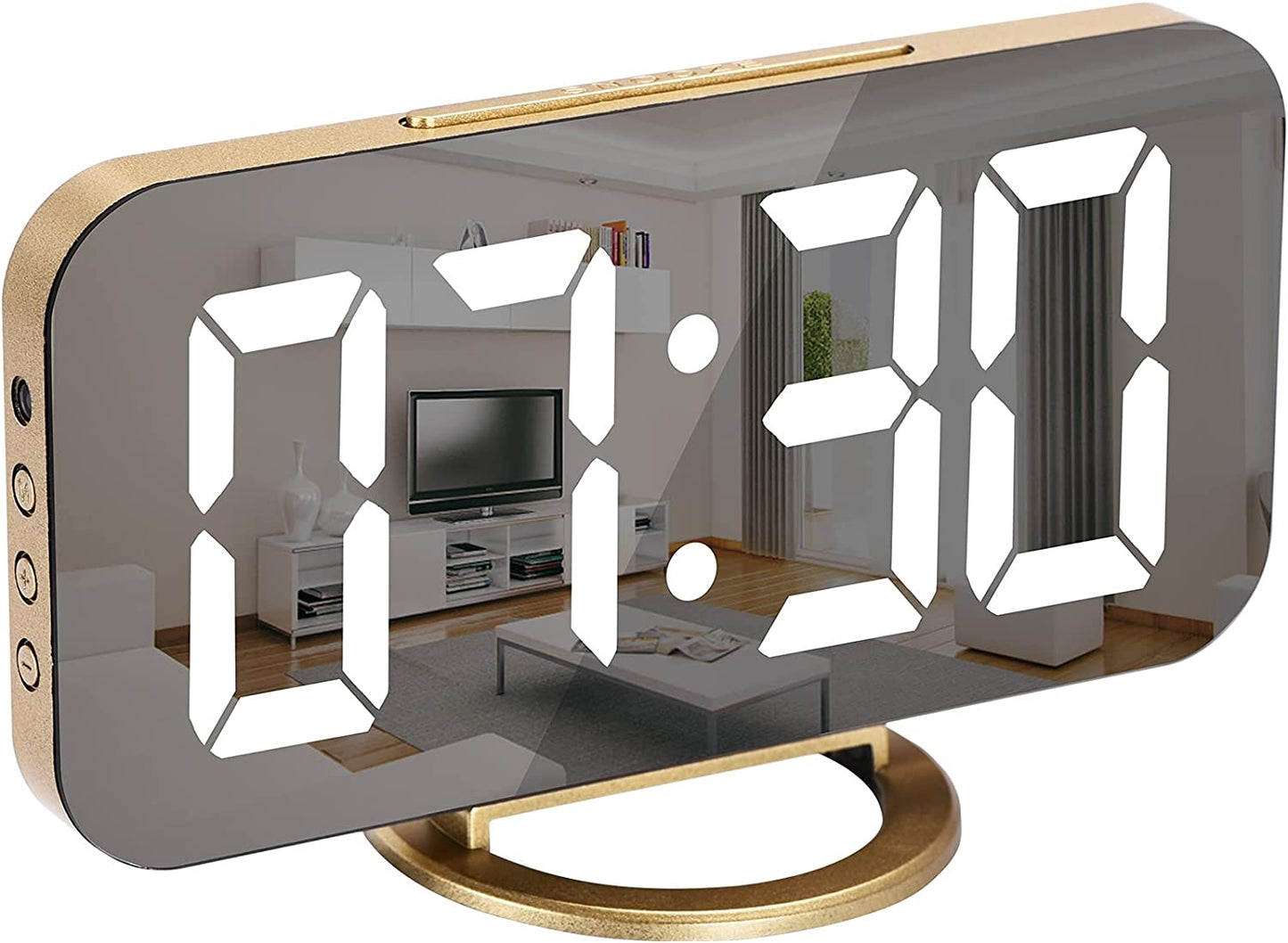 Large Digital Alarm Clock w/ LED and Mirror Dual USB Charger Ports 3 Levels
