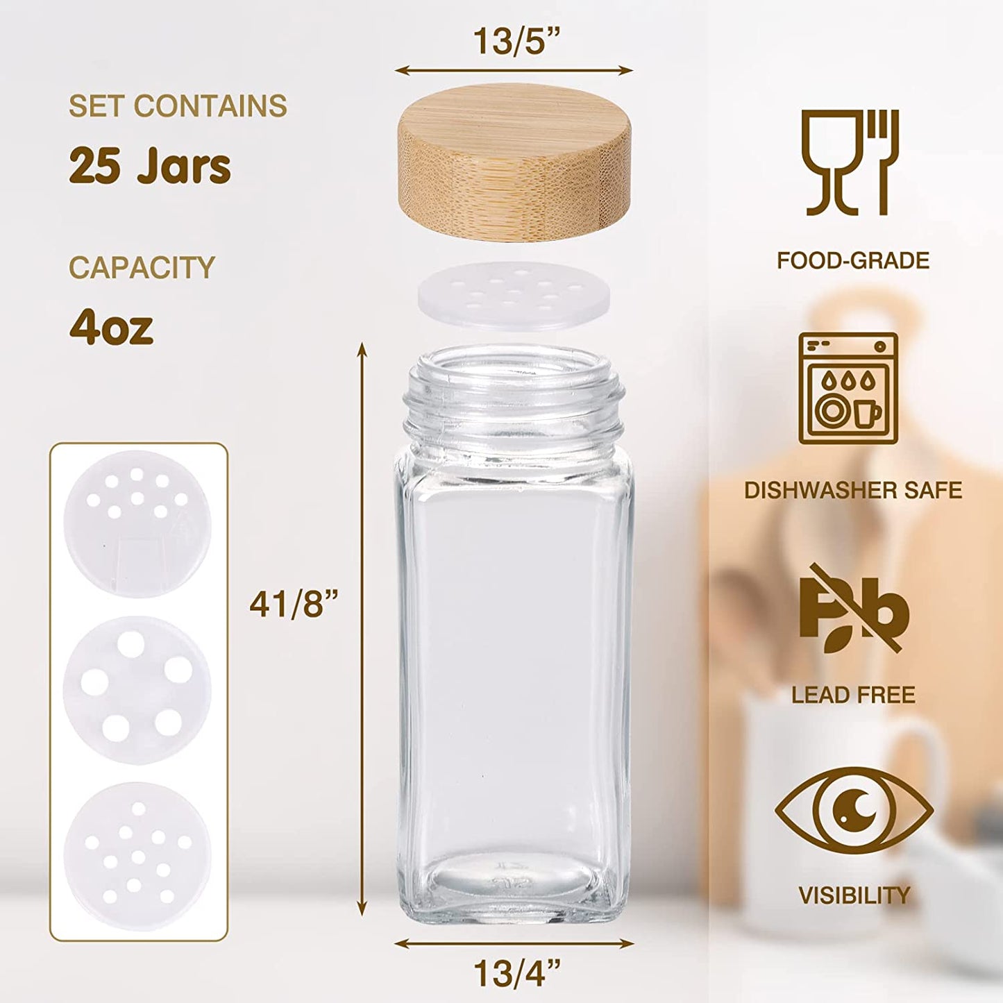 Glass Spice Jars 25pcs w/ Labels 25pcs 4oz.