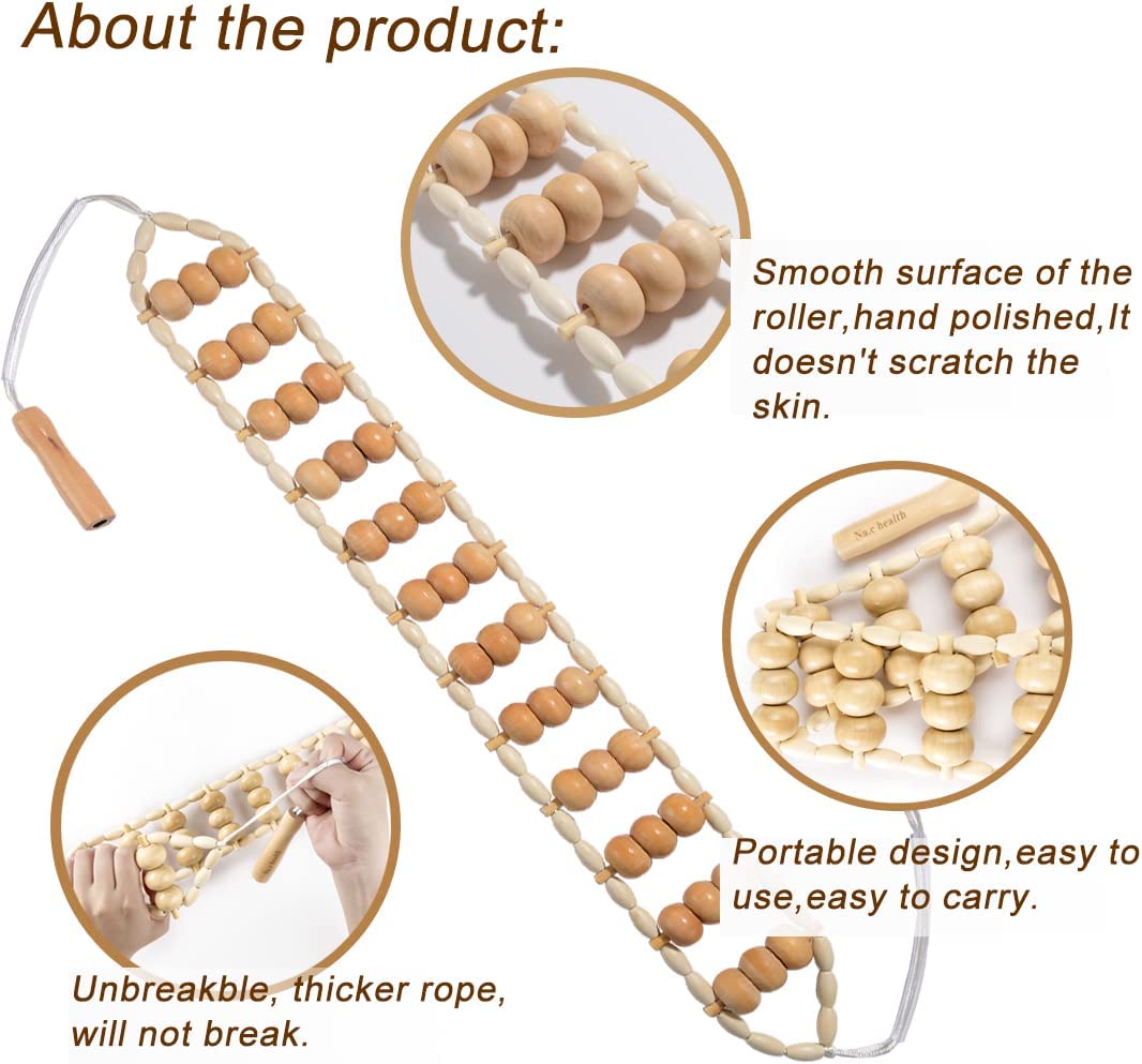 Roller Rope Back Massager Wood Therapy Cellulite Tools