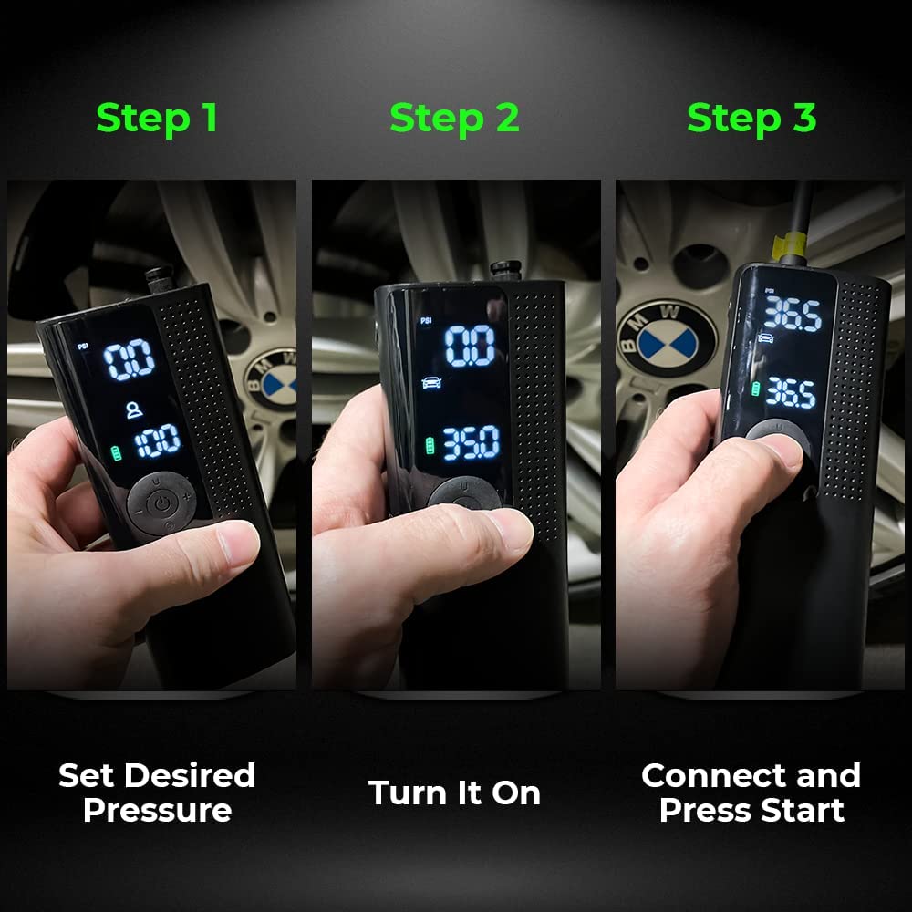 Portable Air Pump Digital Pressure Gauge Fits Car, Truck & Motorcycle Tires