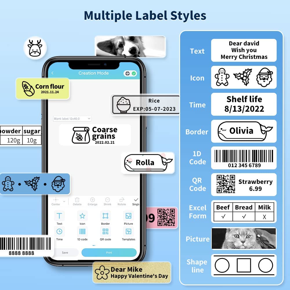 Mini Thermal Label Printer Portable Sticker Maker Inkless Bluetooth