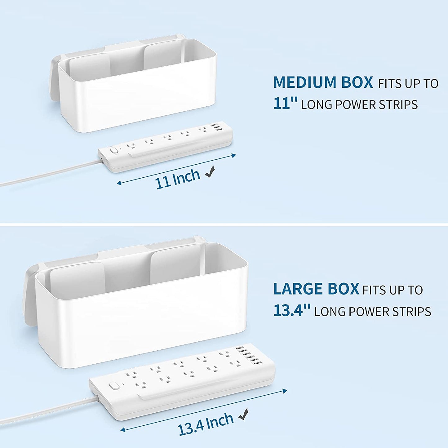 Cord Organizer Cable Management Box Cover For USB USB Hub, TV Wires, Power Strips Proof Lock-White - 2 Pack