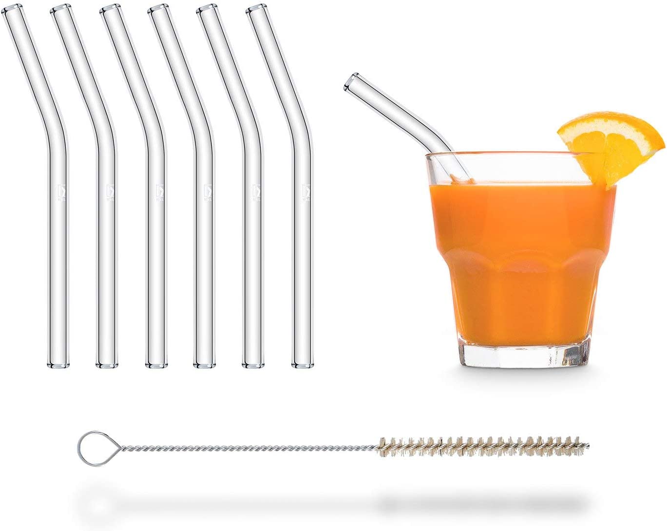 Reusable Drinking Glass Straws w/ Cleaning Brush - 6 PCS