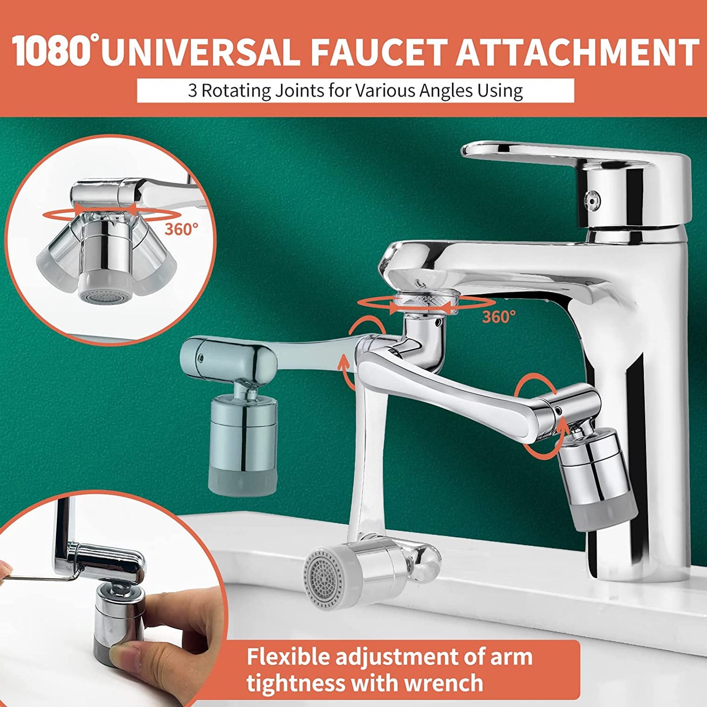 Swivel Faucet Extender Universal Sink Water Aerator 1080p 2 Mode Splash Filter Extension 360°