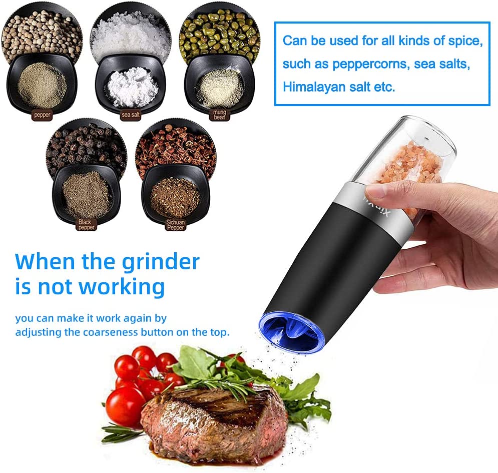Gravity Electric Automatic Pepper and Salt Mill Stainless Steel w/ LED Light - 2 Pack