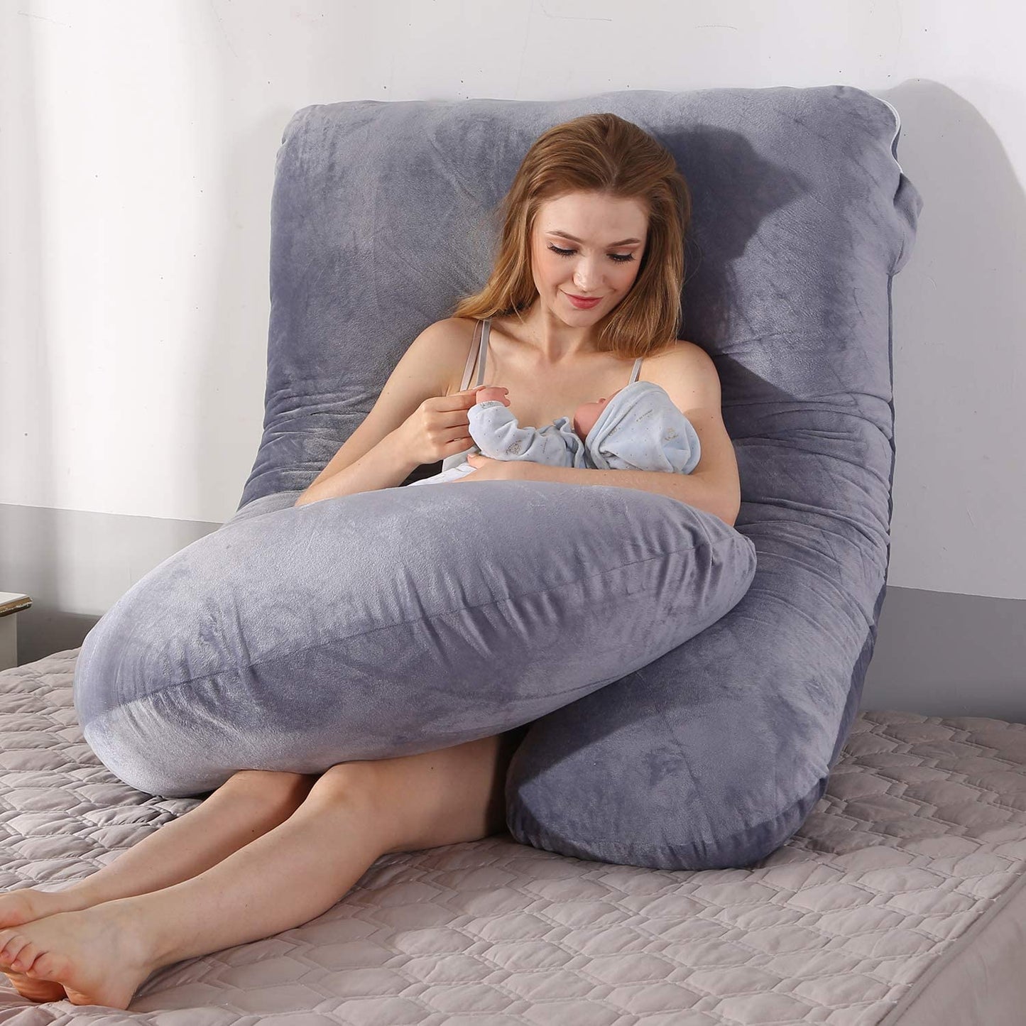 Full Body Pillow w/ Cooling Support for Back, Hips, Legs, Belly for Pregnant Women (Velvet-Grey)