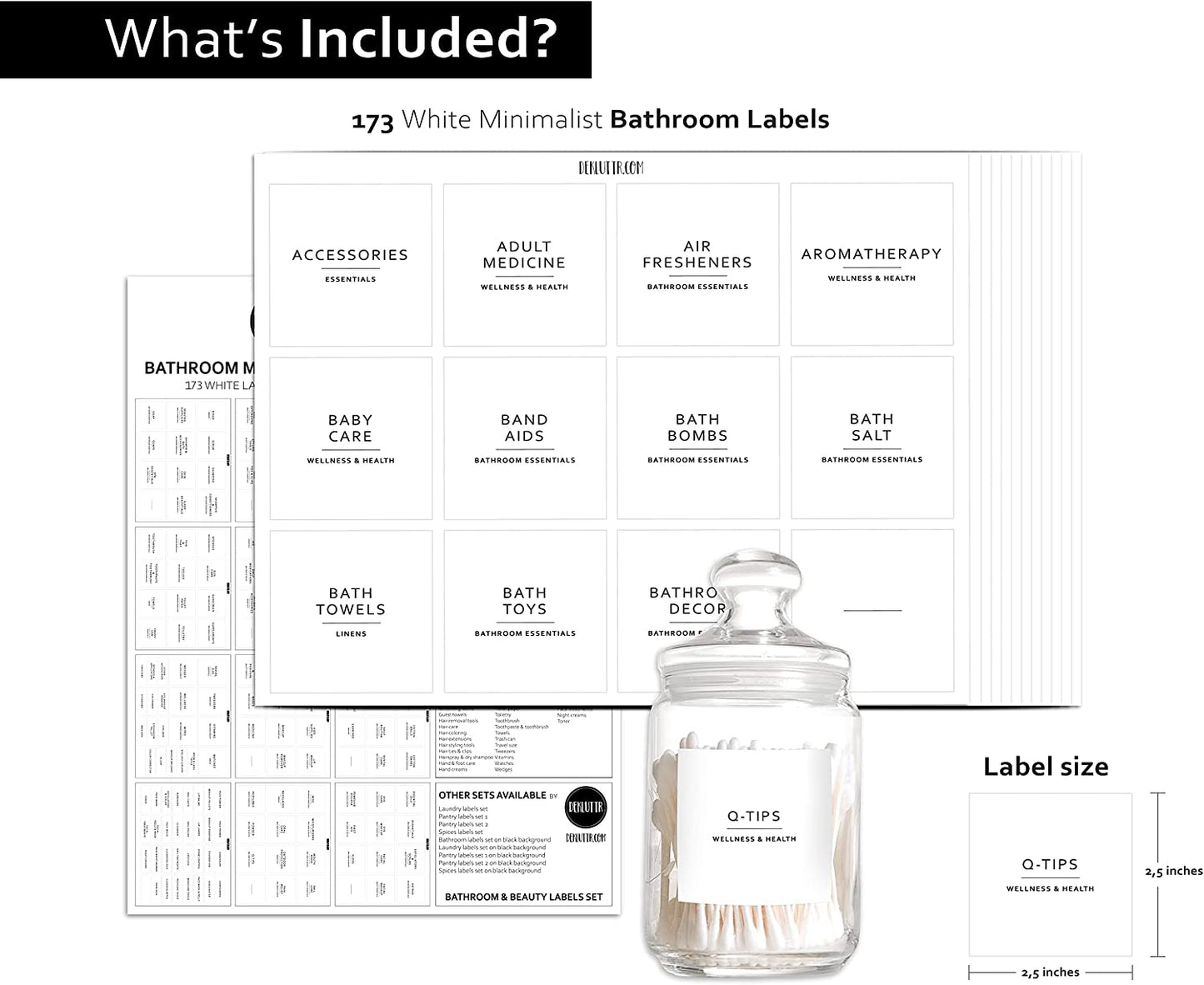 Waterproof Minimalist Bathroom Labels 173pcs