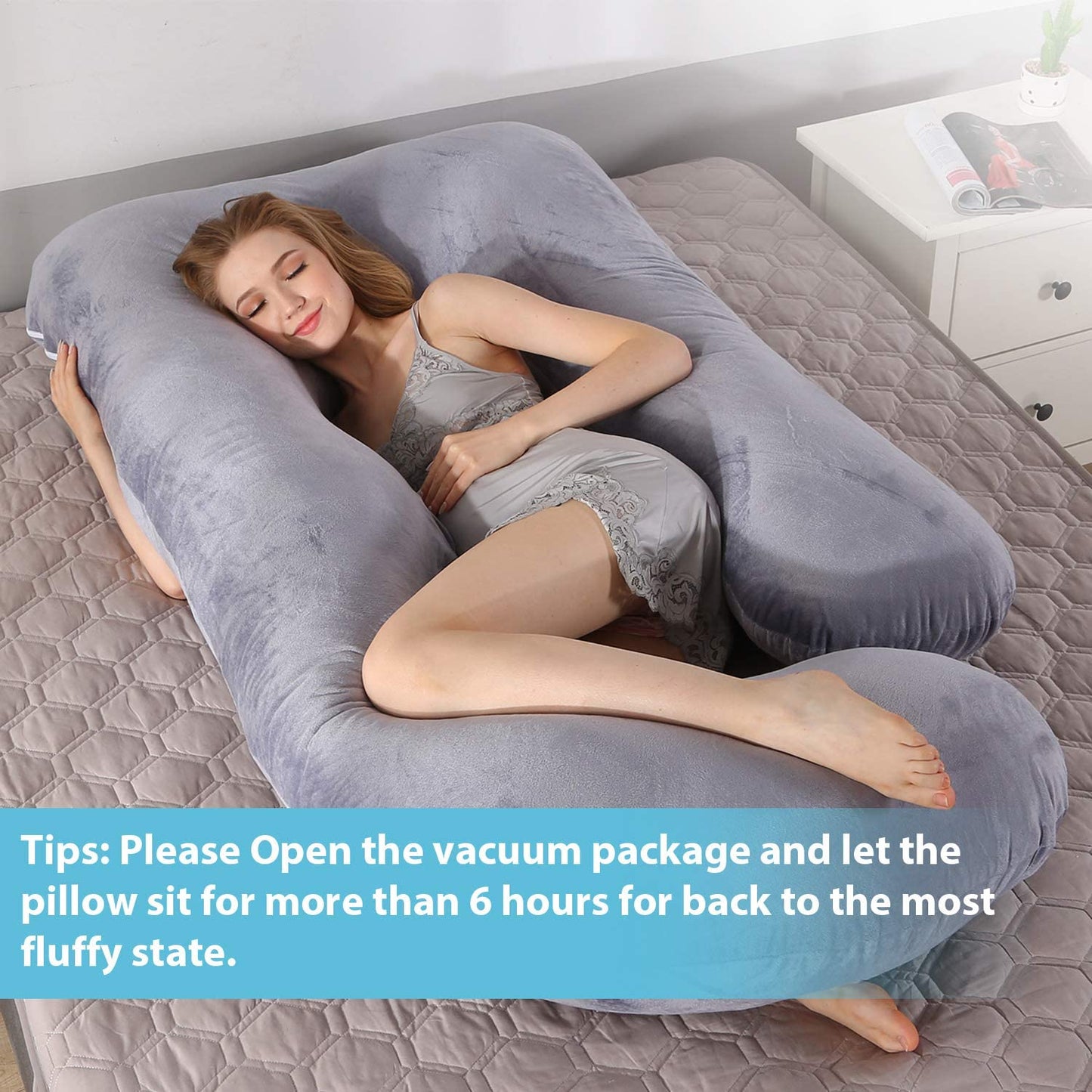 Full Body Pillow w/ Cooling Support for Back, Hips, Legs, Belly for Pregnant Women (Velvet-Grey)