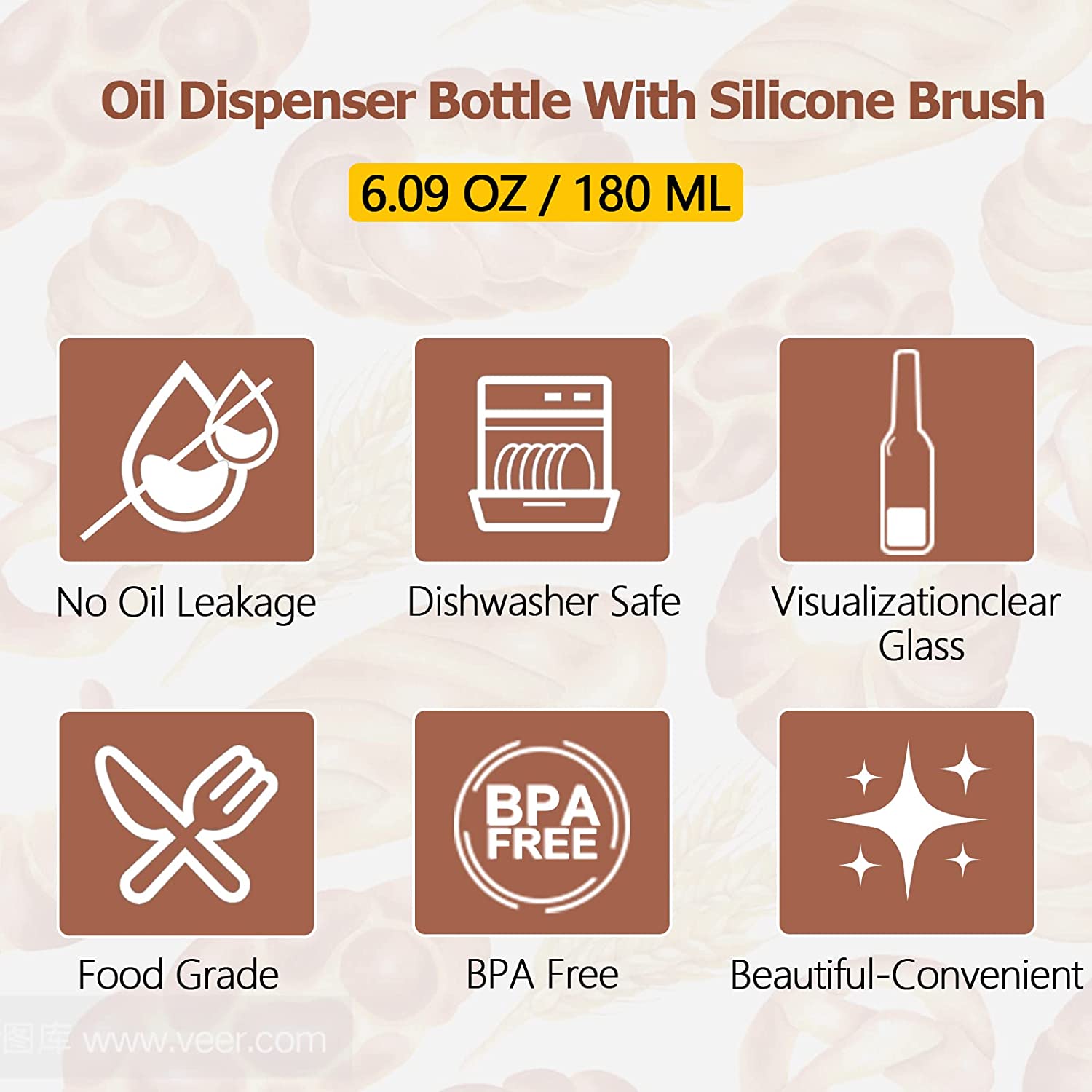 Skycarper 2PCS Olive Oil Dispenser Bottle with Silicone Brush, 2