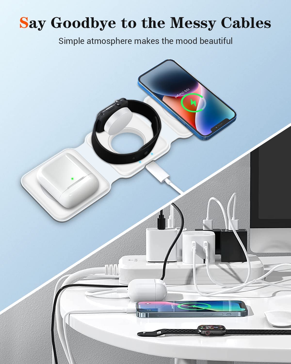 3 in 1 Wireless Magnetic Charger For iPhone 14 13 12 Pro Max Apple Watch/Airpods (QC3.0 Adapter Included)