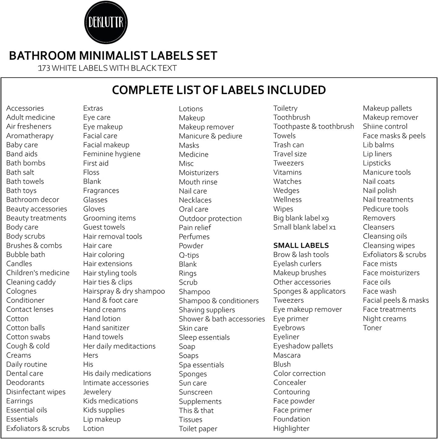 Waterproof Minimalist Bathroom Labels 173pcs