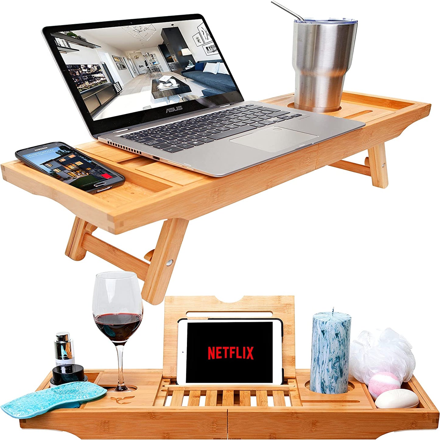 Bamboo Laptop Bed Tray w/ Foldable Legs