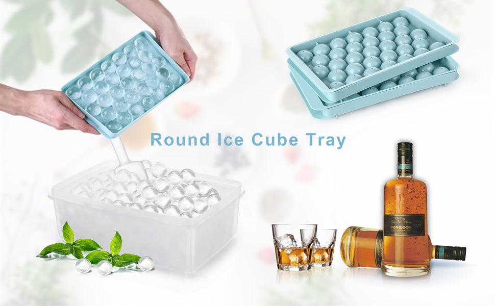 Round Ice Cube Tray Maker Mold w/ Lid & Bin