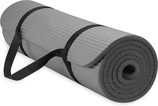 Exercise Mat Thick Yoga Mat Fitness & Easy-Cinch Carrier Strap & Pilates  Sports 