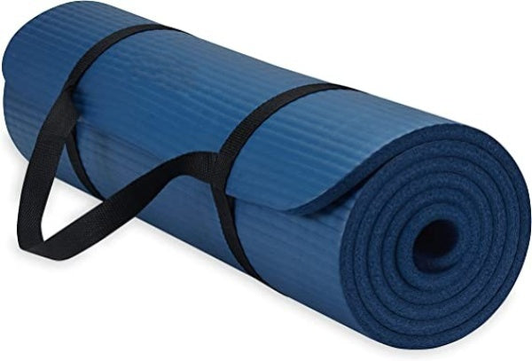 Gaiam Essentials Thick Yoga Mat Fitness & Exercise Mat with Easy-Cinch Yoga  Mat Carrier Strap (72L x 24W x 2/5 Inch Thick) Teal NEW